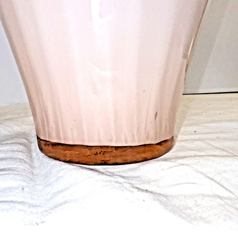 Vtg Murano Style Pink White Cased Art Glass Ruffle Top Vase Pontil Mark - Picture 6 of 8